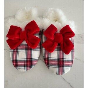 Janie and Jack Kids Toddler Girls Plaid Slippers Christmas Faux Fur Size 9